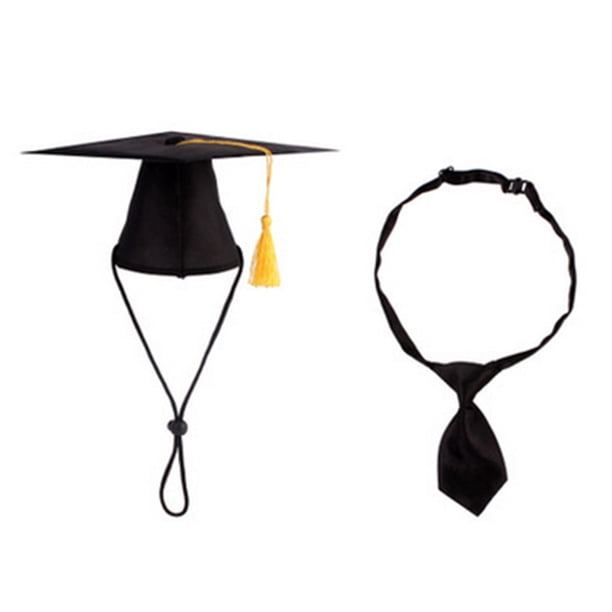 Conjunto de 2 collares de graduación para mascotas, adorable sombrero de gato, corbata y traje, suministros para fiestas de mascotas (negro)