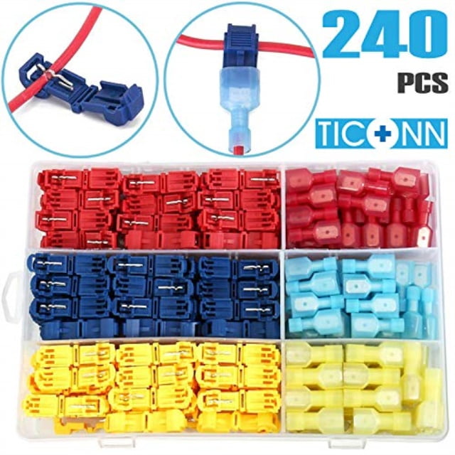 240Pcs 22-10 AWG Insulated T-Tap Quick Splice Combo Wire Terminal Connectors Kit 