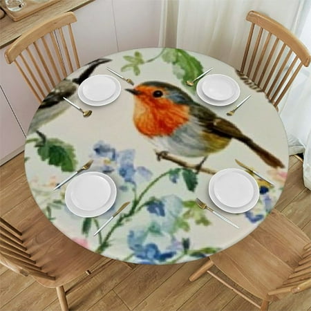 

Patifu Birds Flowers Butterfly Round Tablecloth Stain-Resistant Washable for Indoor Outdoor Restaurants Weddings Parties 100% Polyester Waterproof Fabric Home Kitchen Outdoor Decoration 54 -58