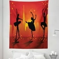 thumbnail image 1 of Ballet Tapestry, Ballerinas Dancing with Stars in Front of Urban Buildings City Scenery, Fabric Wall Hanging Decor for Bedroom Living Room Dorm, 5 Sizes, Orange Vermilion Black, by Ambesonne, 1 of 1