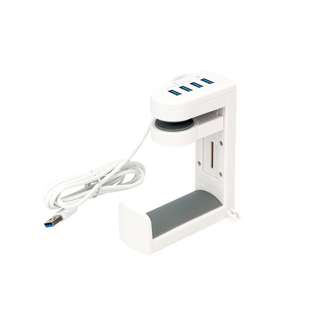 sweethay Soporte para auriculares Gancho para colgar Juego de ABS Soporte de almacenamiento para exhibición de auriculares Debajo del Cables de audio/vídeo Blanco/4 salidas USB