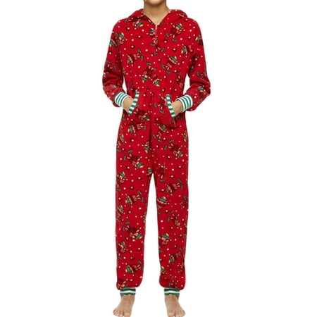 

Farrubbyine8 Xmas Family Matching Christmas Pajamas Pjs Set Hooded Jumpsuit
