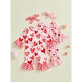 thumbnail image 3 of BemeyourBBs Newborn Baby Girl Valentine Day Outfits Rose Heart Romper Ruffle Long Sleeve Jumpsuit with Headband Flare Pants Spring Clothes, 3 of 9