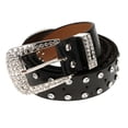 thumbnail image 2 of Cinturón con remaches para mujer, cinturón vaquero con remaches y pedrería, estilo punk gótico. Negro, 2 of 5