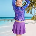 thumbnail image 5 of Lanbubble Girls Long Sleeve Rash Guard Swimsuit Set Kids 2-Piece Tankini UPF 50+ Swimwear with Skort Side Drawstrings Hem Mermaid Scale 7-8 Years, 5 of 7