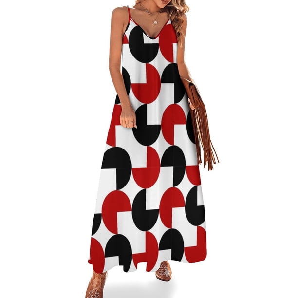 Nuevo vestido sin mangas de estilo retro geométrico en negro, rojo y blanco, vestidos de manga larga, vestidos de novia para mujer, ropa de fiesta