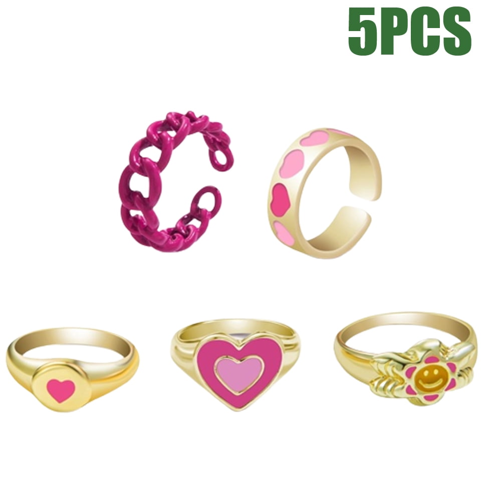 Chunky Rings for Women Cute Rings for Teen Girls Aesthetic Rings Stackable Flower Heart Butterfly Rings 