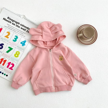 

OQC Toddler Girl Long Sleeves Solid Color Cute Ear Zip Hoodie Sweater Pullover