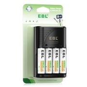 EBL AA Rechargeable Batteries (4 Pack) + Battery Charger for 9V AA AAA NiMH Batteries, Precharge Double A Batteries