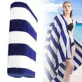 thumbnail image 2 of Stripe Beach Towel 28X60In, Thin Lightweight Microfiber Pool Towel, Quick-Dry Travel Blanket for Camping Gym, 450 Gsm Absorbent Fabric, Roll-Up Strap, Navy & White, , A Navy Blue 70*150 Beach Towel, 2 of 9
