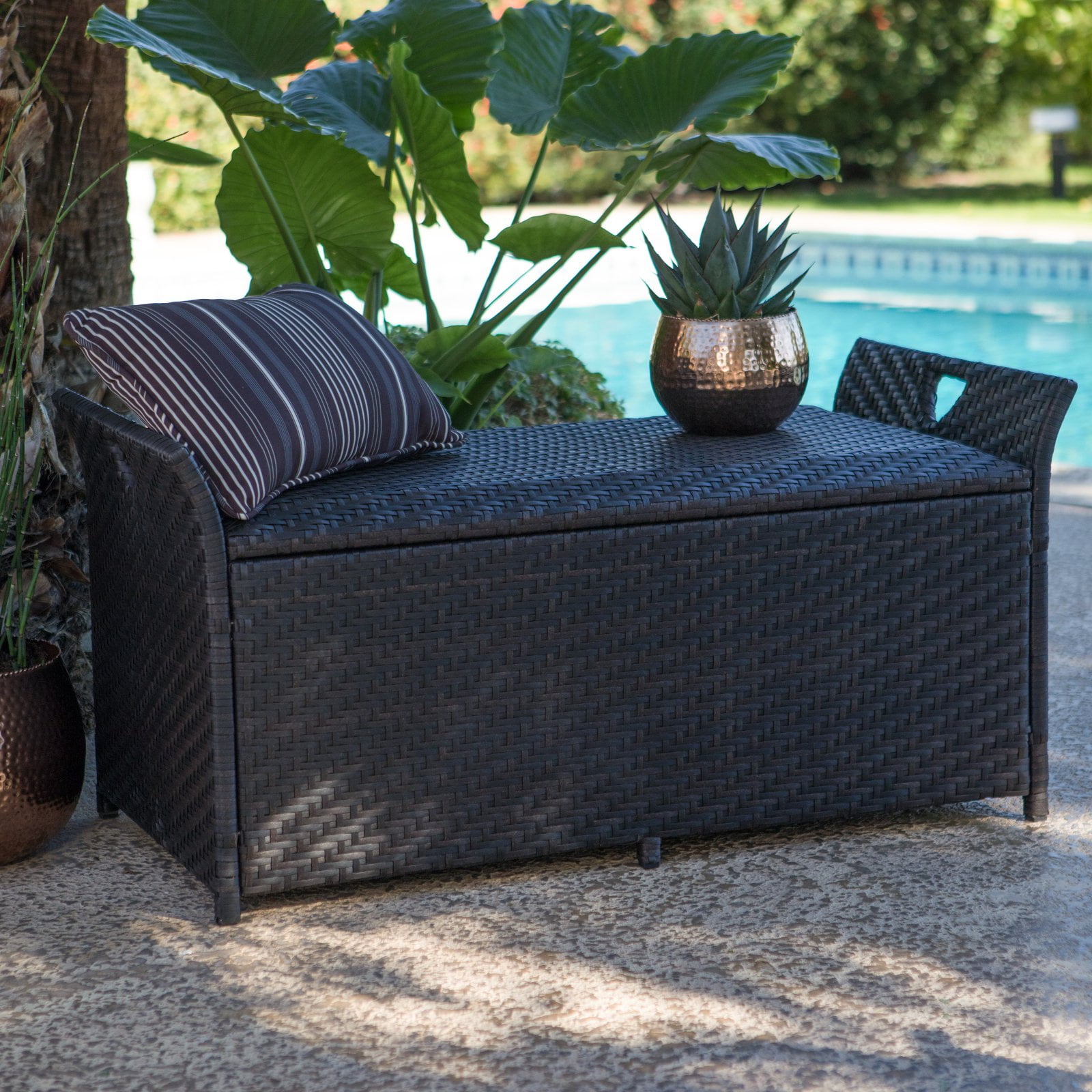 Belham Living Monticello All-Weather Wicker Storage Deck Box Brown by