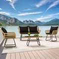 thumbnail image 3 of ModFusion 4-Piece Outdoor Indoor Boho Chic Patio Furniture Set Wicker Chairs with Glass Table & All-Weather Cushion, Black & Light Brown, 3 of 9