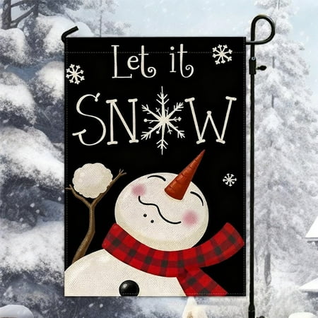 Merry Christmas Garden Flag, 12x18 Inch Double Sided Outside Christmas Decoration Snowman Elk Xmas Outdoor Flag, Christmas Trees House Flag, Winter Festive Holiday Yard Decor