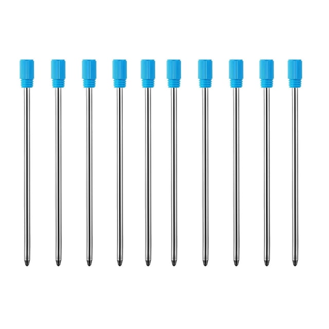 MengRan Recambios para bolígrafo de 2,75 pulgadas, recambio estándar para bolígrafo D1 (quita el sombrero azul), recambio de metal (tinta azul, paquete de 10)