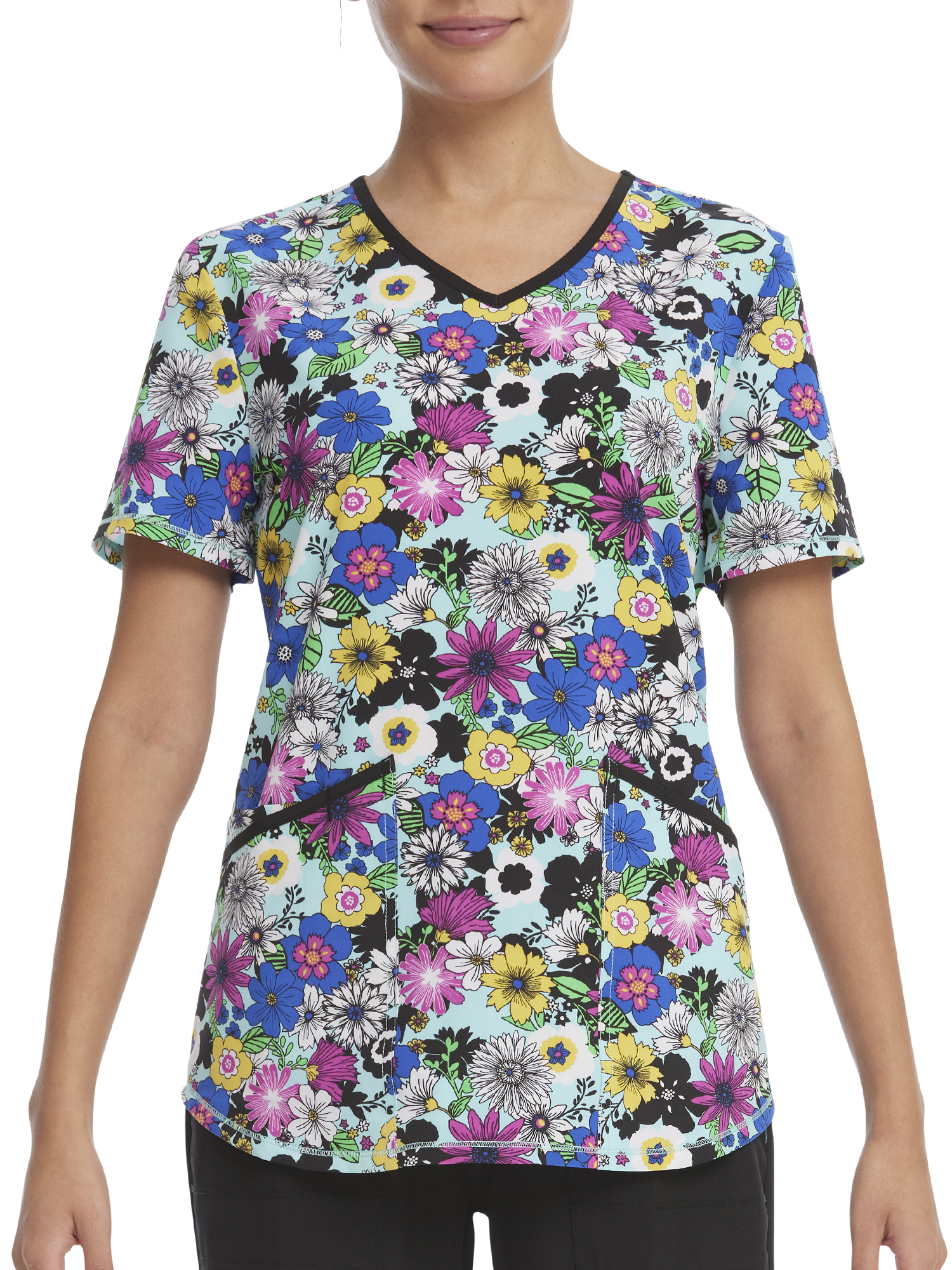 Scrubstar Women's "Fun Floral" VNeck Print Scrub Top WM22T738GC