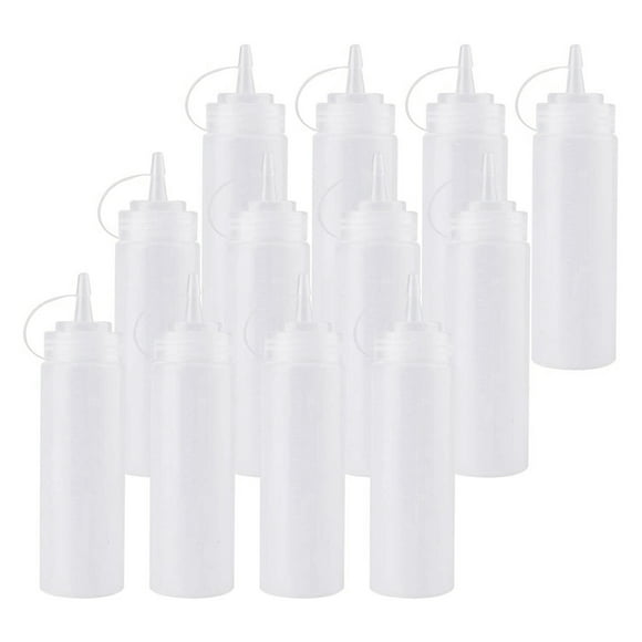 12 Pack 8 Oz Squeeze Squirt Condiment Bottles with Twist on Cap Lids for Sauce, Ketchup, BBQ, Dressing, Paint