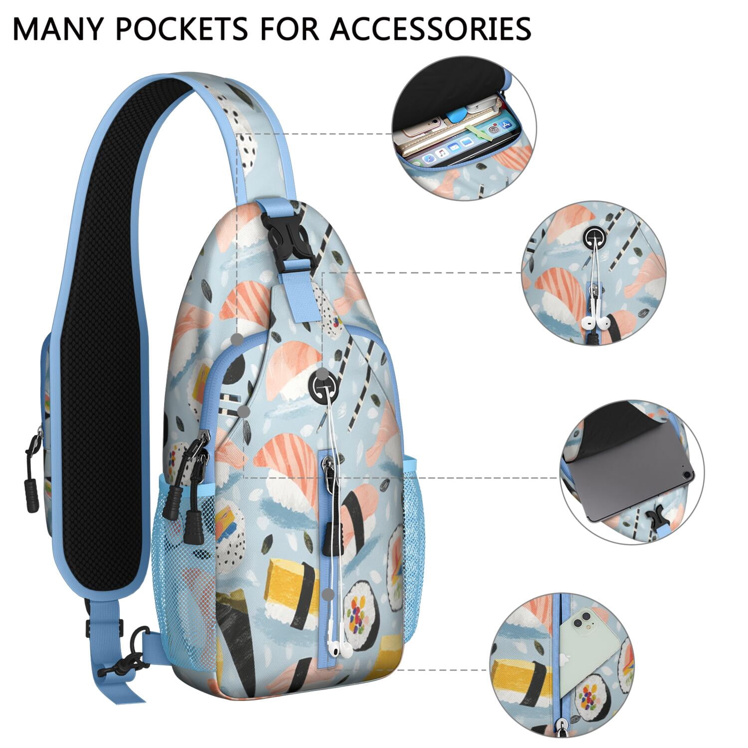 Crossbody Sling Bag Sushi Travel Sling Bag Travel Bag Hiking Bag for Men Women