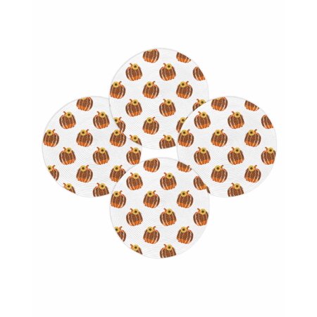 Fall Round Placemats Set of 4 Leopard Print Pumpkin Place Mats Thanksgiving Woven Placemat Sunflower Autumn Harvest Circle Braided Table Mat for Kitchen Dining Table Autumn Party Home Decor 15 Inch