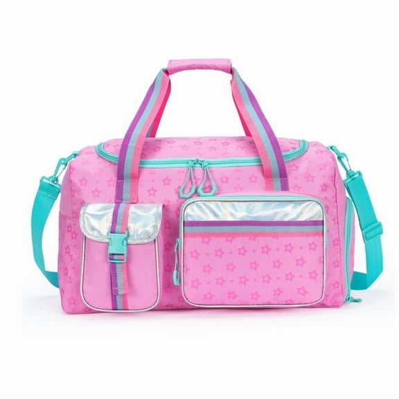 Pink Kids Duffle Dance Bag for Girls Weekender Overnight Bag for Travel Bag with Shoes Wet Clothes Compartments Leopard Print