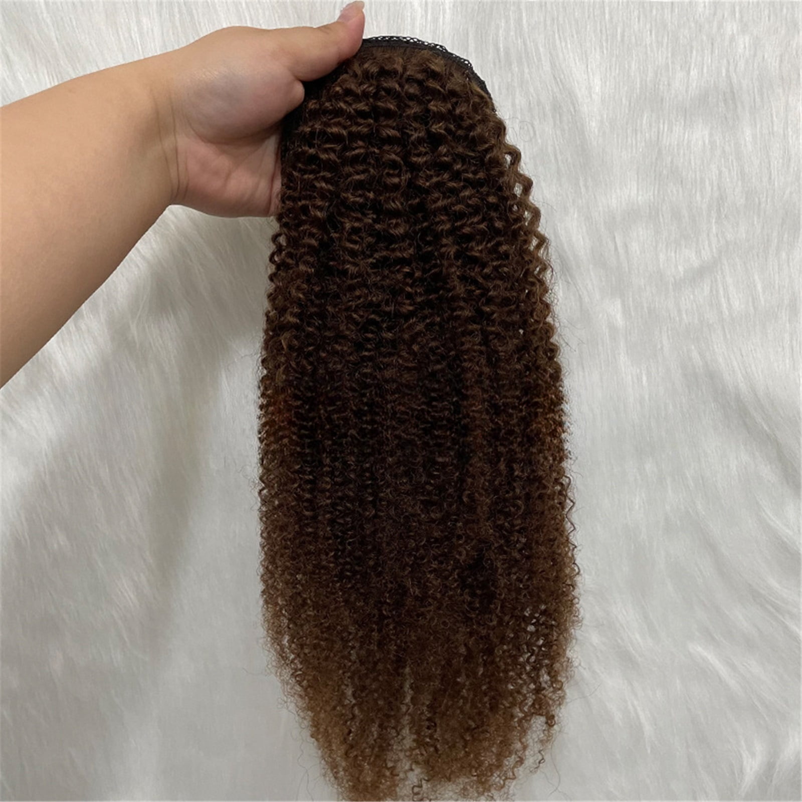 Light Brown Afro Kinky Curly Ponytail Human Hair Ponytail Extension Drawstring Ponytail 18inches