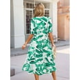thumbnail image 3 of Women'S V Neck Floral Dress Summer 2025 Trendy Pleated Boho Flowy Puff Sleeve Maxi Dress Green XL, 3 of 4