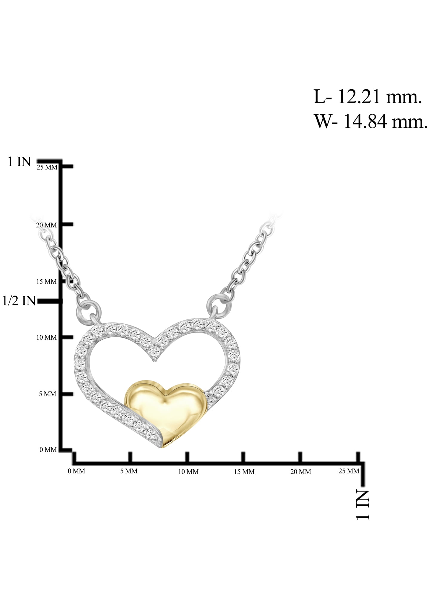 JewelersClub Two Tone Sterling Silver (.925) Heart Necklace with 0.15 Carat White Diamonds | Jewelry Pendant Necklaces for Women White Diamonds & 18 inch Rope Chain with Spring Clasp