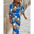 thumbnail image 6 of 7# Turquoise And Orange Floral Print Wrap Shirt Dress With Tie Waist Mid-Length, 6 of 8
