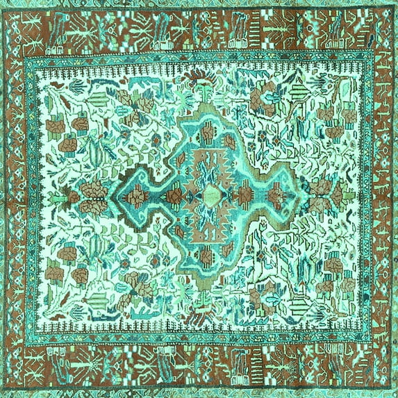 Ahgly Company Indoor Square Persian Turquoise Blue Traditional Area Rugs, 5' Square