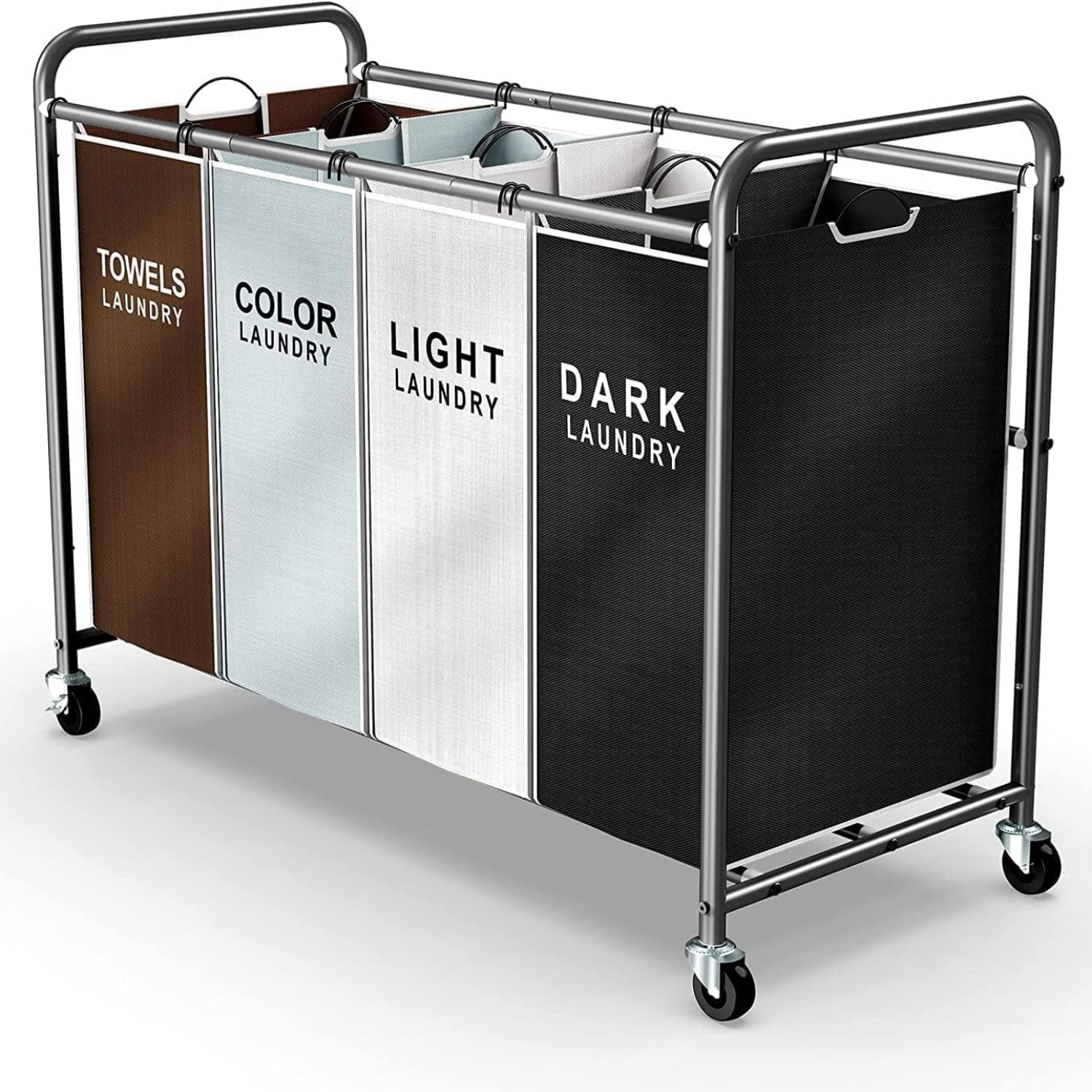 Laundry Hamper Sorter Cart: 4-Section Organizer with Heavy-Duty Lockable Wheels and Removable Bags | 172L Rolling Laundry Basket for Dirty Clothes in Laundry Room or Small Spaces (Multicolor)