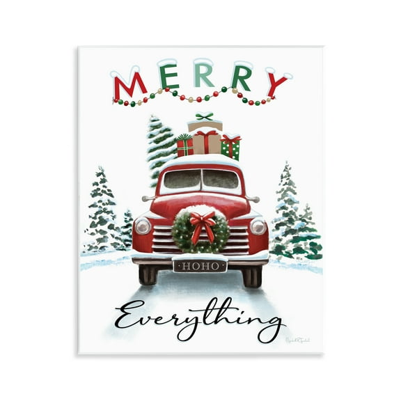 Stupell Industries Merry Everything Gift Car Holiday Painting Unframed Art Prints Wall Art, 11 x 14