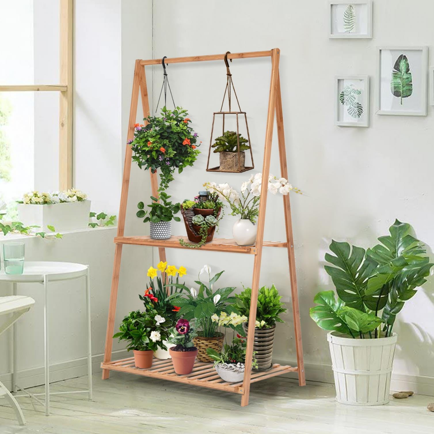 Tiers Folding Flower Plant Pot Rack Shelf Bamboo Storage Stand In/Outdoor Decor 