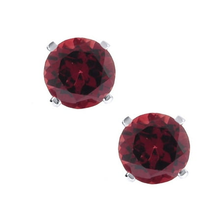 - 1.30 Ct Round Red Garnet Sterling Silver 5mm Earrings