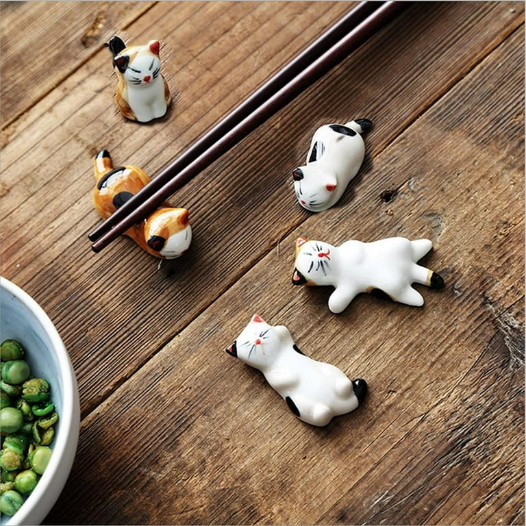IEMIEBSHA Chopstick Rest, 12 Pieces Cute Cat Ceramic Chopsticks