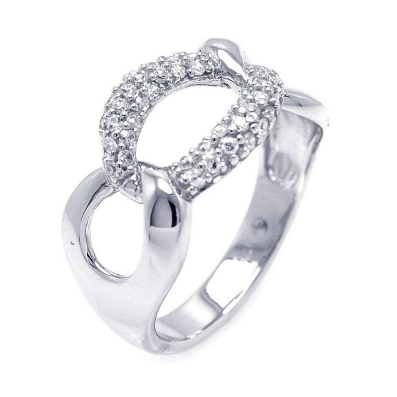 Rhodium Plated Sterling Silver 925 Pave Set Link Ring Band White CZ Jewelry Female Size 6