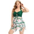 thumbnail image 4 of Baozhu Plus Size Tankini Bathing Suits Two-Piece Tummy Control Swim Dress For Women  V Neck High Waist Padded Swimsuits Printing Splicing Flowy Swim Dress and Boyshorts, 4 of 8
