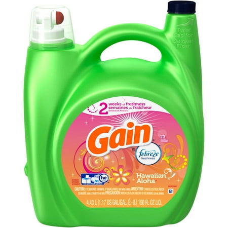 Gain Liquid Laundry Detergent with Febreze Freshness, Hawaiian Aloha Scent, 72 loads, 150 fl oz