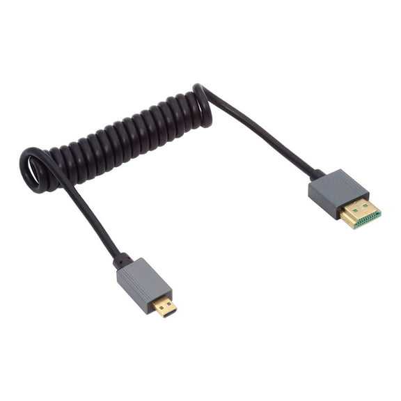 FVH Micro HDMI 2.1 Male Type-D to HDMI Male 8K 60hz Stretch Coiled Cable 100cm for HDTV Camera Laptop Monitor