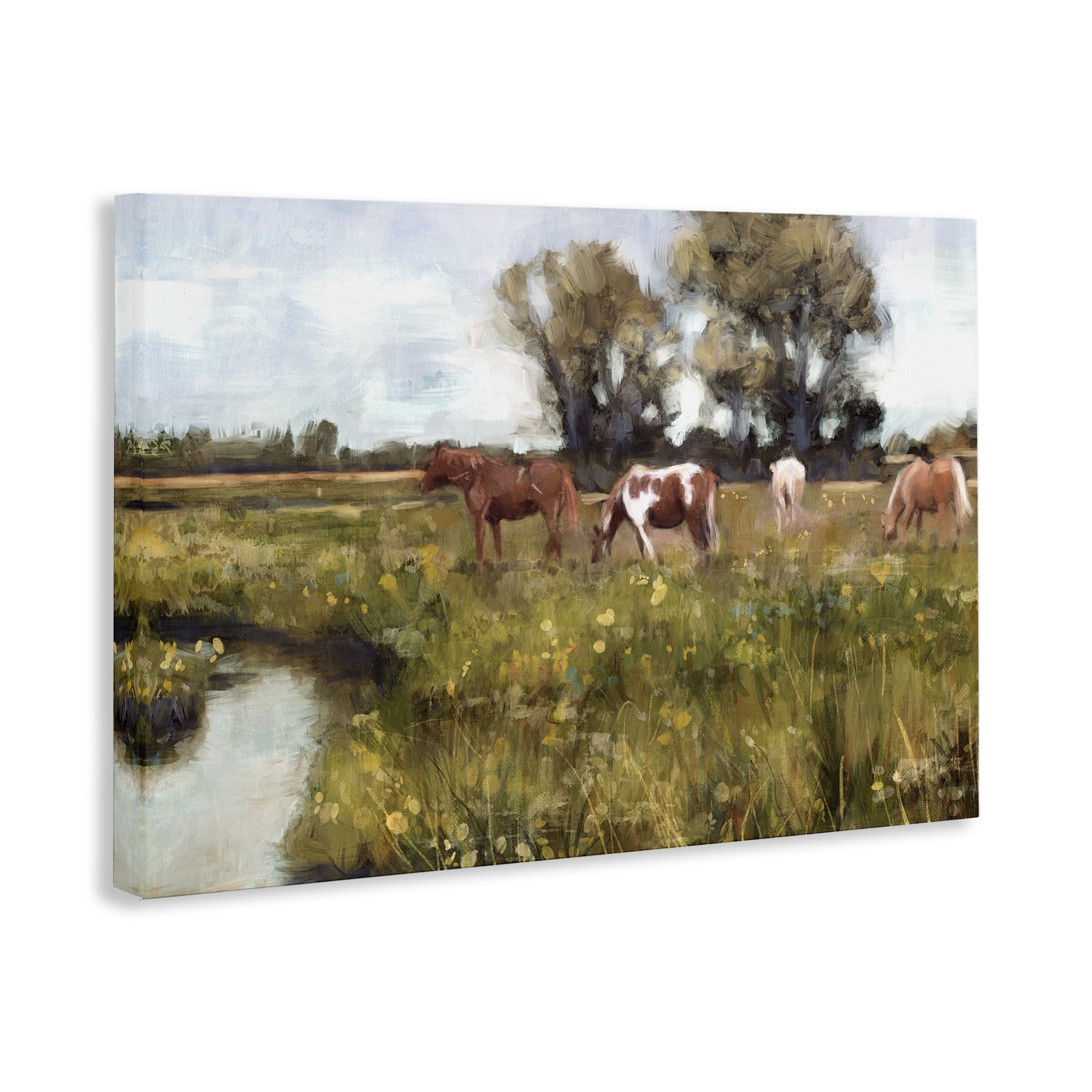 Stupell Industries Lazy Day Horse Landscape Landscape Painting Gallery Wrapped Canvas Art Print Wall Art, 30 x 20