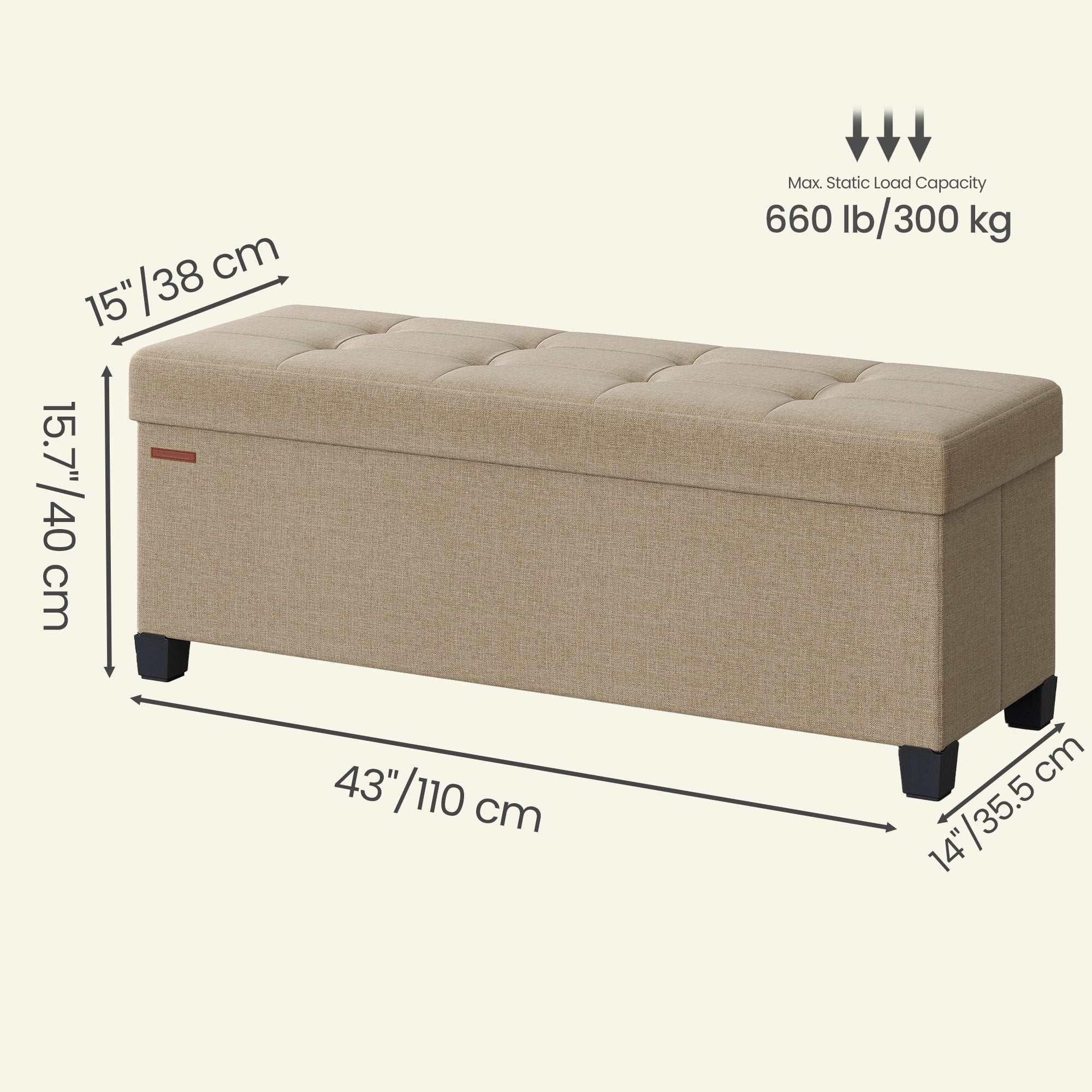 Ledrem Large Folding Storage Ottoman Bench with Footrest, Camel Brown