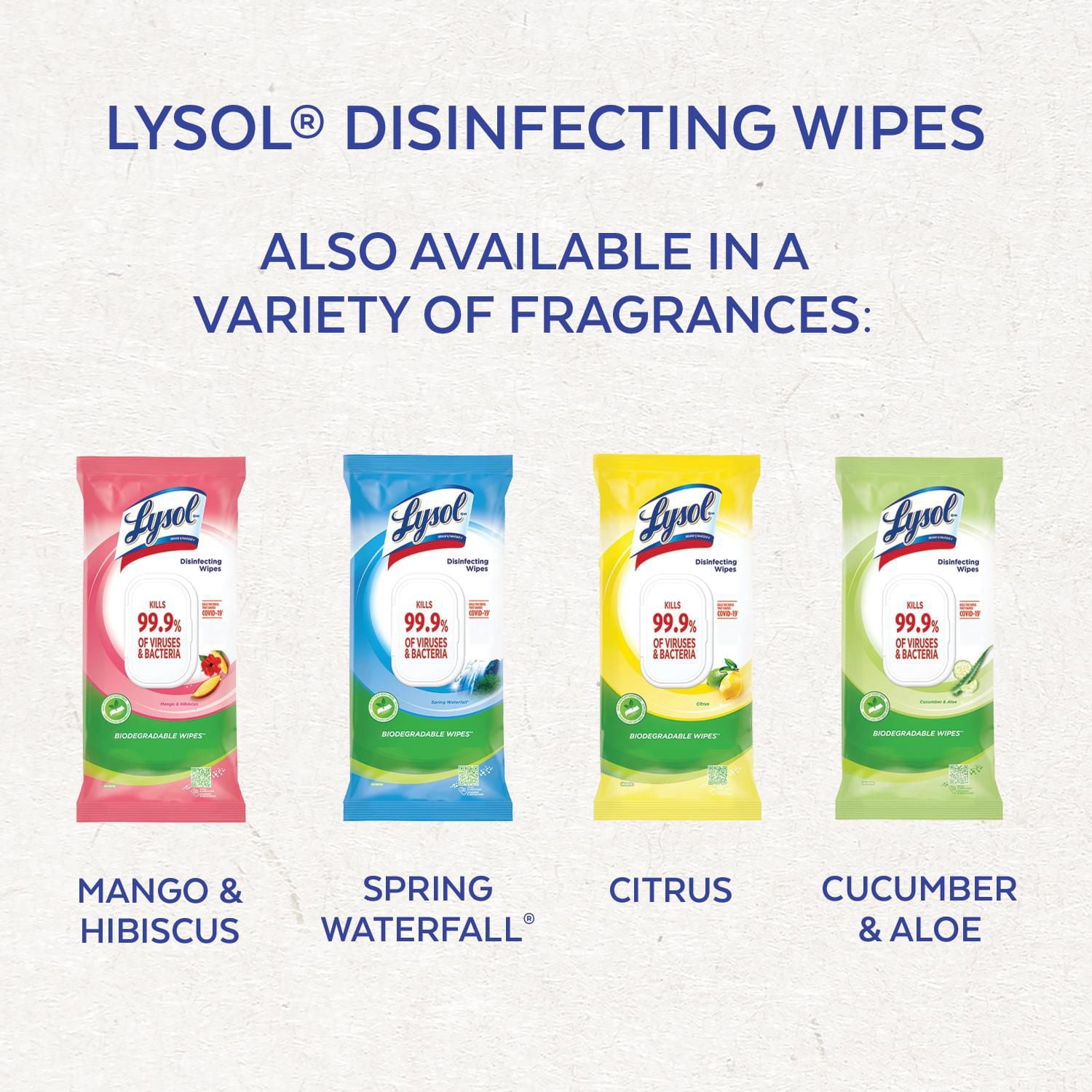 LINGETTES DÉSINFECTANTES LYSOL® en paquet plat, cascade de printemps, 84 ct 84 lingettes