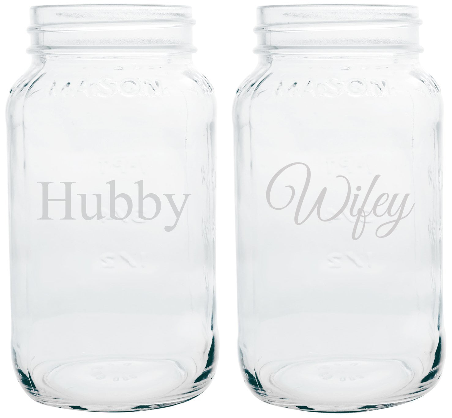 Set of 2 Hubby & Wifey Mason Drinking Jars 