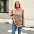 thumbnail image 4 of Camisas de Larga para Mujer, Moda Otoño 2025, Camisas Formales Informales, Blusas Tipo Túnica Plisadas con Cuello Redondo. Caqui XXL, 4 of 10