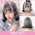 thumbnail image 1 of Perruques Synthétiques LM Argent Blanc Dégradé Vert avec Frange pour Femmes Perruque Longue à Cheveux Ondulés Naturelle Cosplay Fête Résistante à la Chaleur, 1 of 7