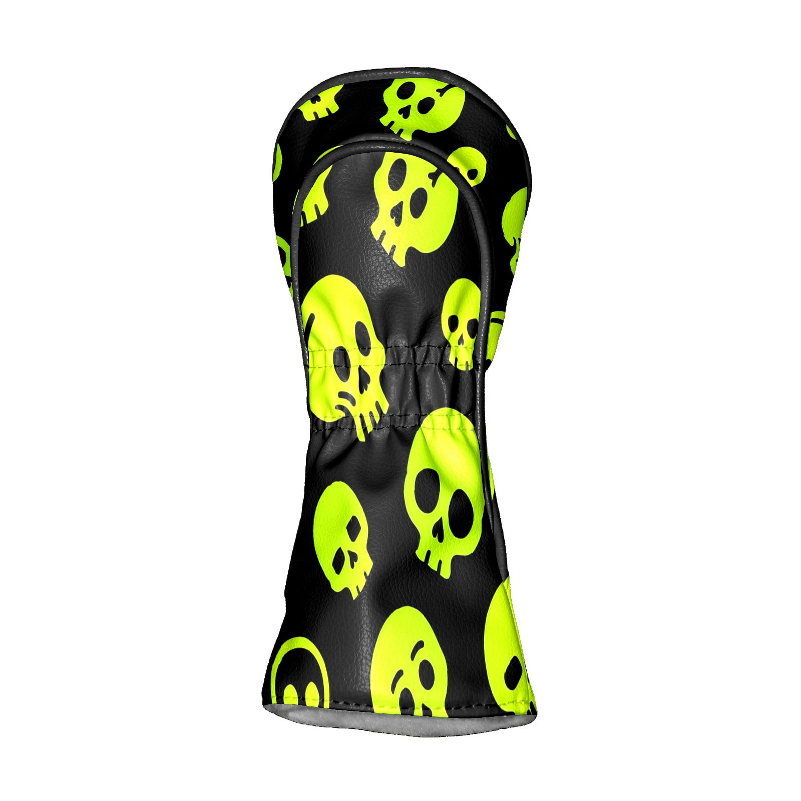 Golf Club Covers, Yellow Skeleton Premium PU Leather Driver Hybrid Putter Head Covers with Velvet Lining, Waterproof Golf Gifts for Men Women