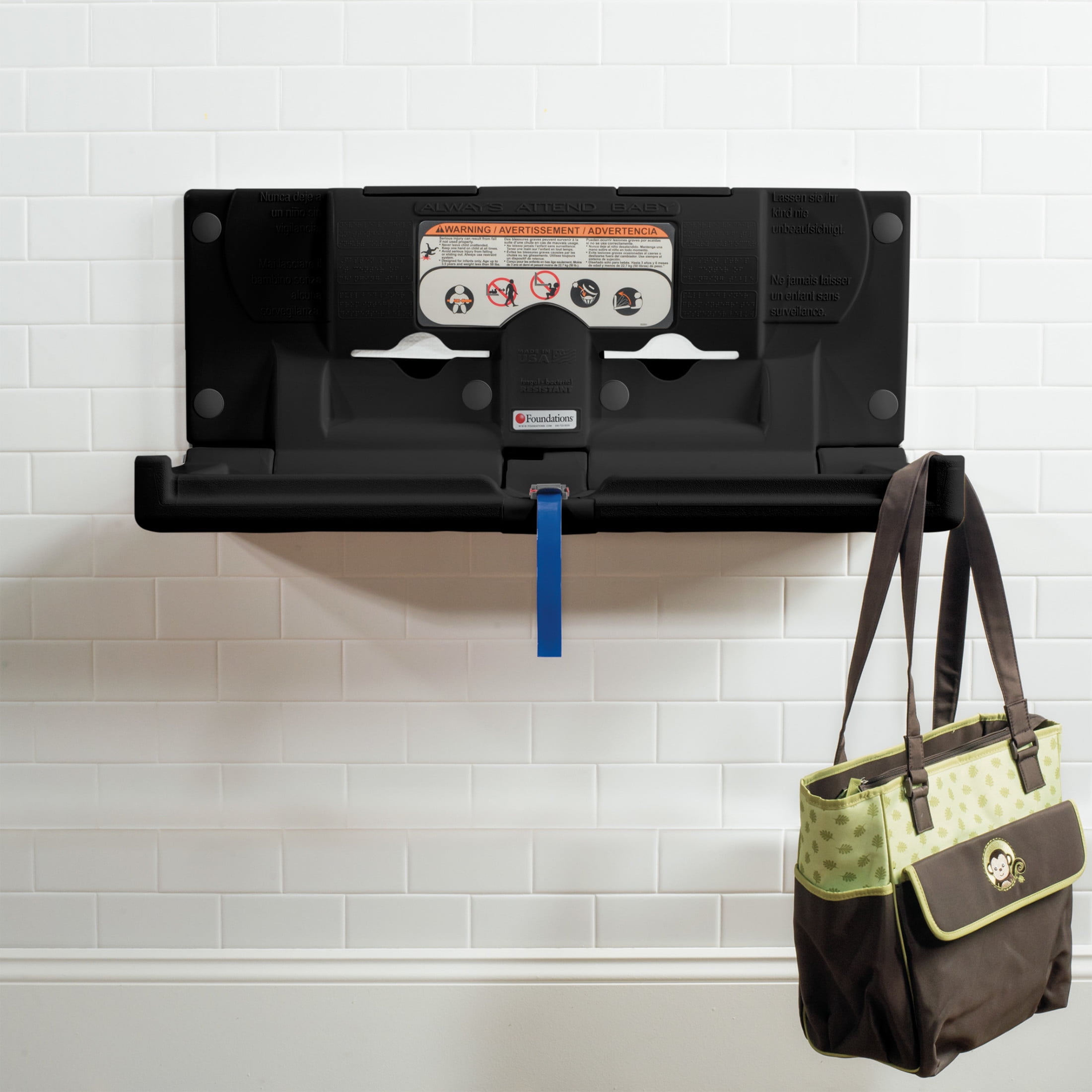 Foundations Classic Horizontal Surface Mount Baby Changing Station, Black (100-EH-02)