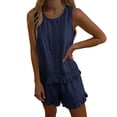 thumbnail image 5 of BRELIL Women Two Piece Sets Summer Casual Matching Outfits Round Neck Sleeveless Tank Top Shorts Set Solid Boho Beach Loose Vacation Travel Loungewear, Navy S, 5 of 9