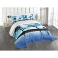 thumbnail image 3 of Ambesonne Nature Quilted Bedspread Set 3 Pcs, Man Dog Lake Tree Moon, Queen Size, Sky Blue Black White, 3 of 5