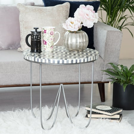 Adore Decor - Zahra Round Modern Bone Side Table - Black/White
