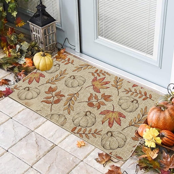 Alfombra de calabaza de Halloween | Respaldo de PVC antideslizante | Alfombra de poliéster absorbente de 23.6x15.3 in | Lavable a máquina | Decoración de cocina de baño de entrada multicolor