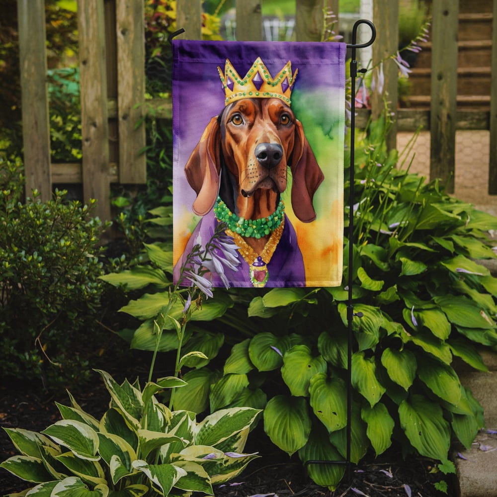 Redbone Coonhound King of Mardi Gras Garden Flag 11.25 in x 15.5 in